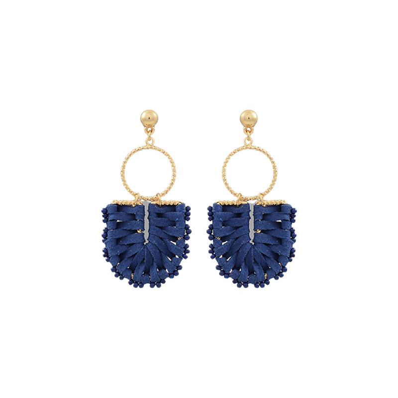Navy Wrapped Circle Earring