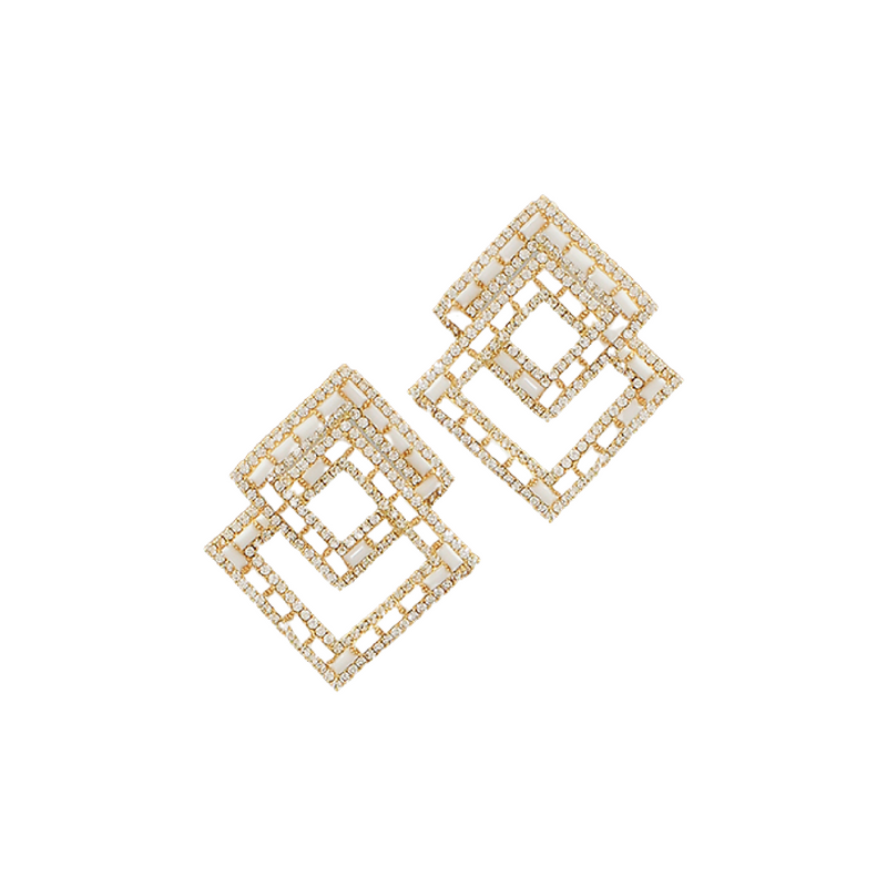 Pave Double Square Earring