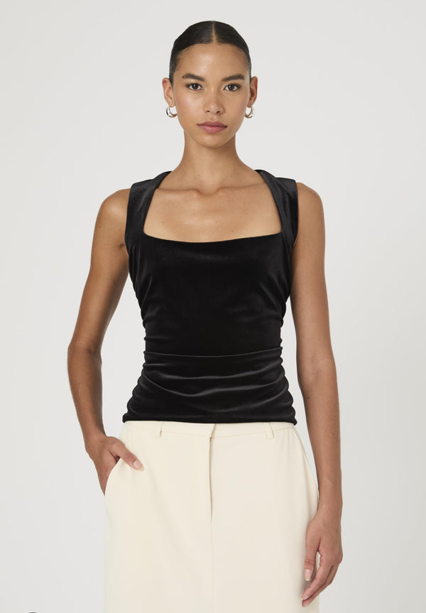 French Connection Stretch Velvet Sleeveless Corset Top