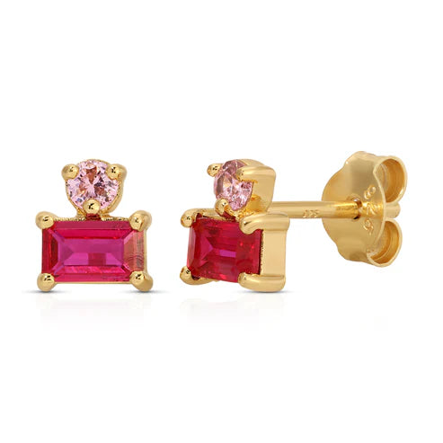 Jurate LA Cleo Baguette Ruby Stud Earrings