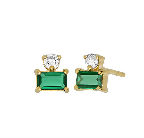 Jurate LA Cleo Baguette Emerald Stud Earrings