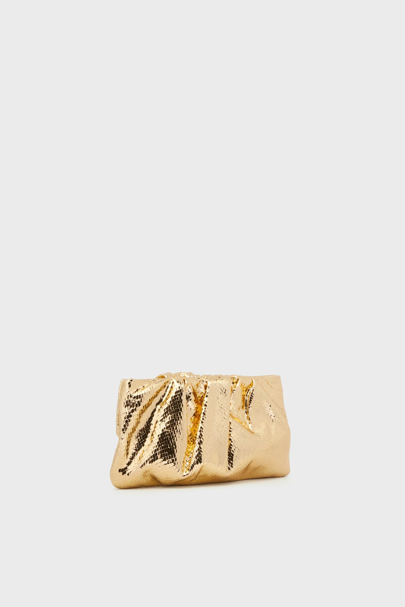 Loeffler Randall Serena Gold Gathered Leather Clutch