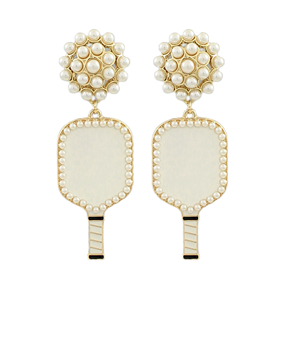 Bishop Boutique Pickleball Paddle on Studded Pearl Earrings