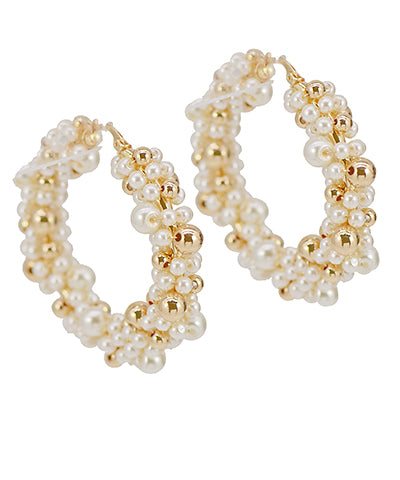 BISHOP BOUTIQUE Pearl & Metal Bead Wrapped Hoops