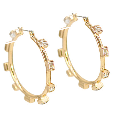 BISHOP BOUTIQUE Studded Square Stone Metal Hoops