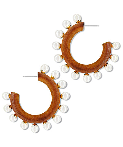 BISHOP BOUTIQUE Studded Ball & Wood Hoops