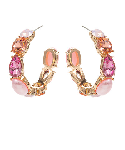 Bishop Boutique Multi Color Glass Stone Hoops
