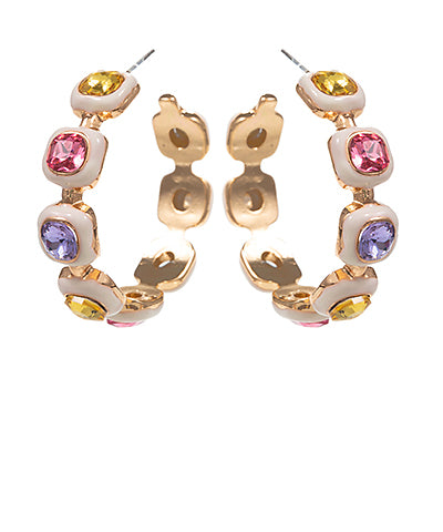 Bishop Boutique Studded Colorful Square Stone Hoops