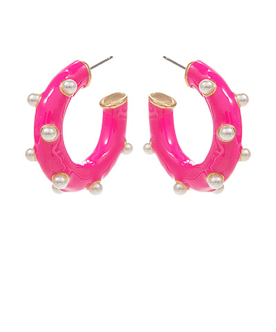 Bishop Boutique Dotted Pearl & Enamel Open Hoops