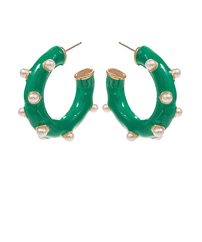 Bishop Boutique Dotted Pearl & Enamel Open Hoops