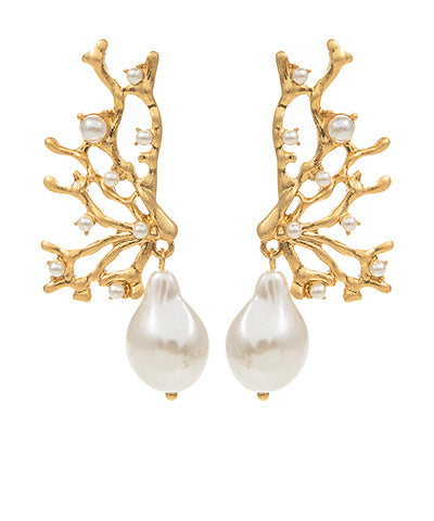Bishop Boutique Coral Branch & Pearl Dangle Earrings