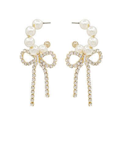 Bishop Boutique Linked Crystal Bow & Pearl Earrings