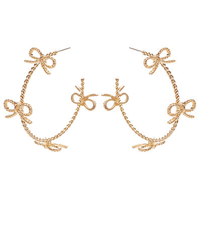 BISHOP BOUTIQUE Bow Trimmed Texture Metal Hoops