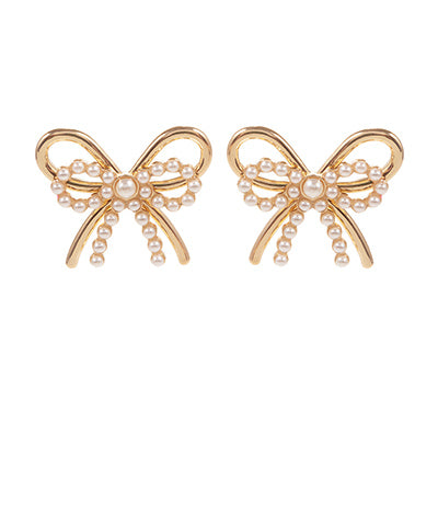 Bishop Boutique Pearl & Metal Double Bow Earrings