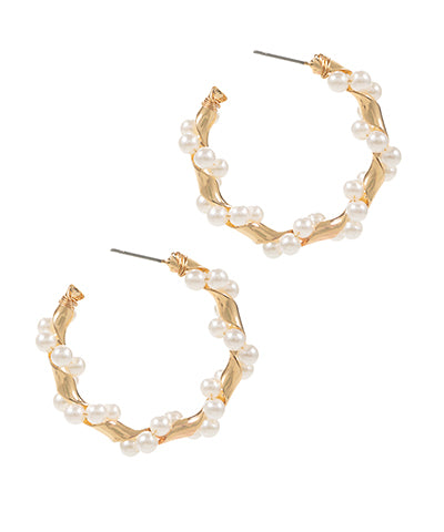 BISHOP BOUTIQUE Twisted Pearl & Bamboo Shape Hoops