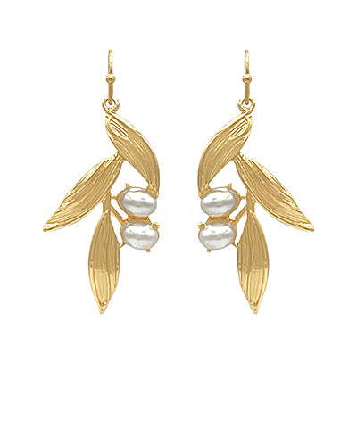 Bishop Boutique Textured Leaf & Pearl Earrings