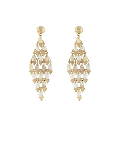 Bishop Boutique MOP & Rhombus Metal Fringe Earrings