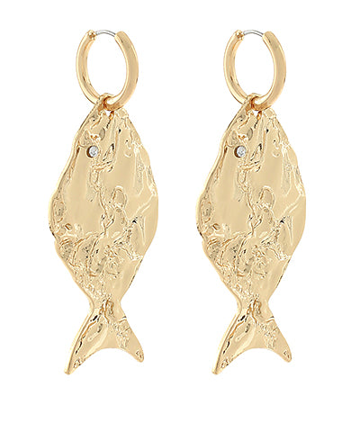 Bishop Boutique Textured Fish Shape Dangle Earrings