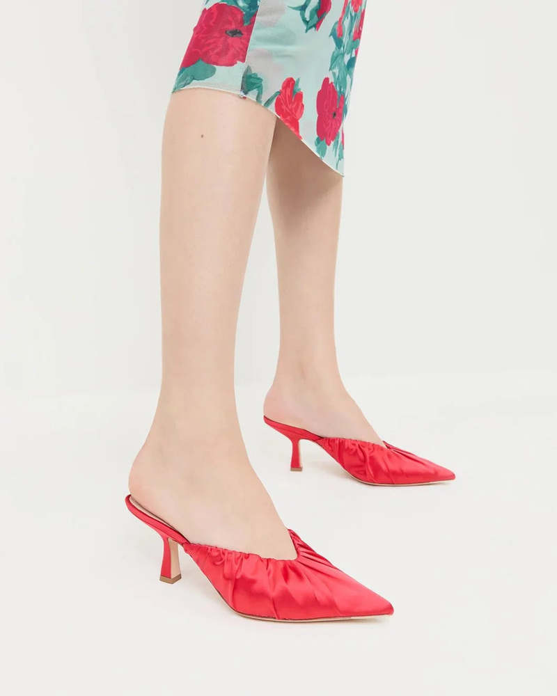 Loeffler Randall Inez Red Satin Mid-Heel Mule