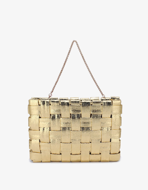 REMI/REID LINDY WOVEN CLUTCH SMALL HI SHINE METALLIC PLATINUM