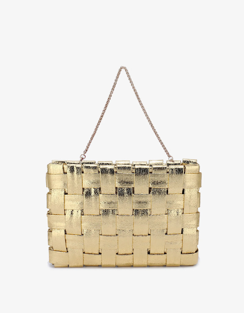 REMI/REID LINDY WOVEN CLUTCH SMALL HI SHINE METALLIC PLATINUM