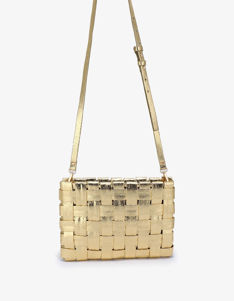 REMI/REID LINDY WOVEN CLUTCH SMALL HI SHINE METALLIC PLATINUM