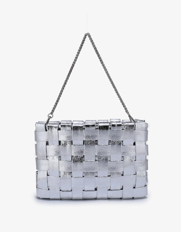 REMI/REID LINDY CLUTCH WOVEN LARGE HI SHINE METALLIC SILVER