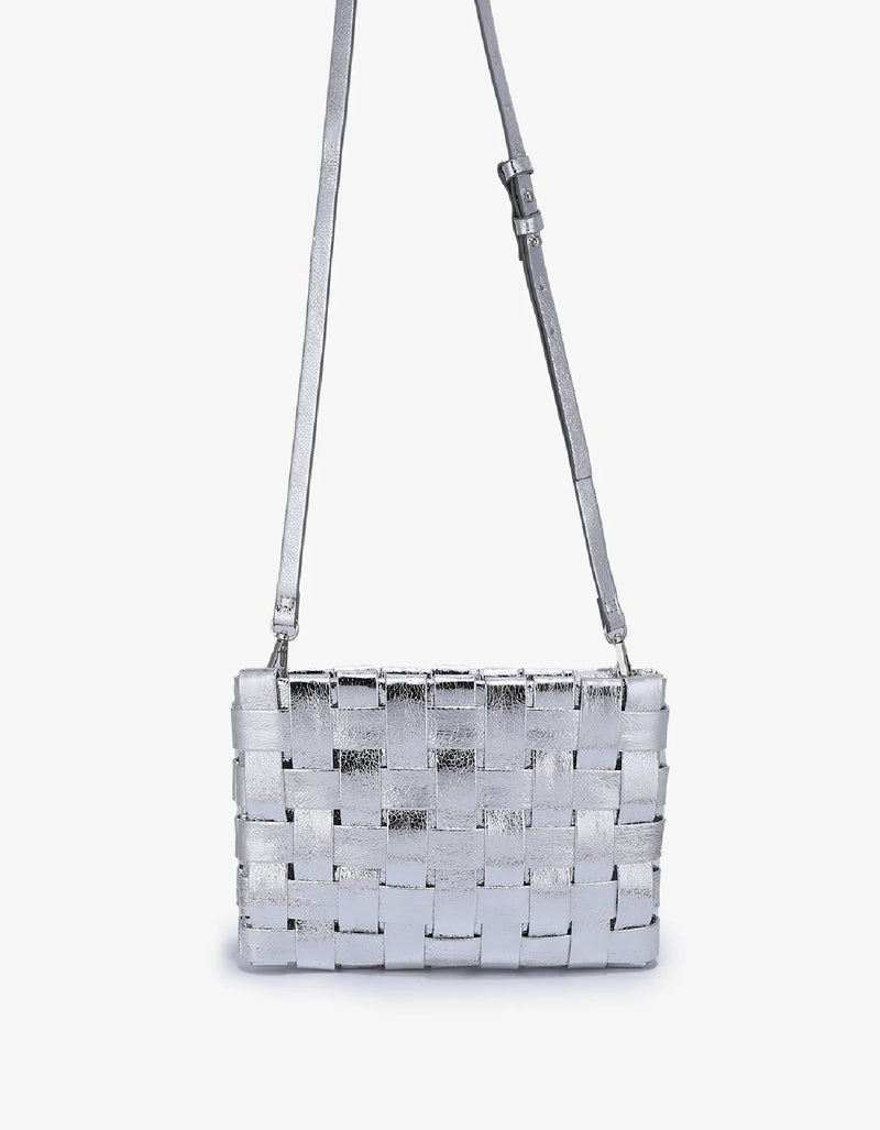 REMI/REID LINDY CLUTCH WOVEN LARGE HI SHINE METALLIC SILVER