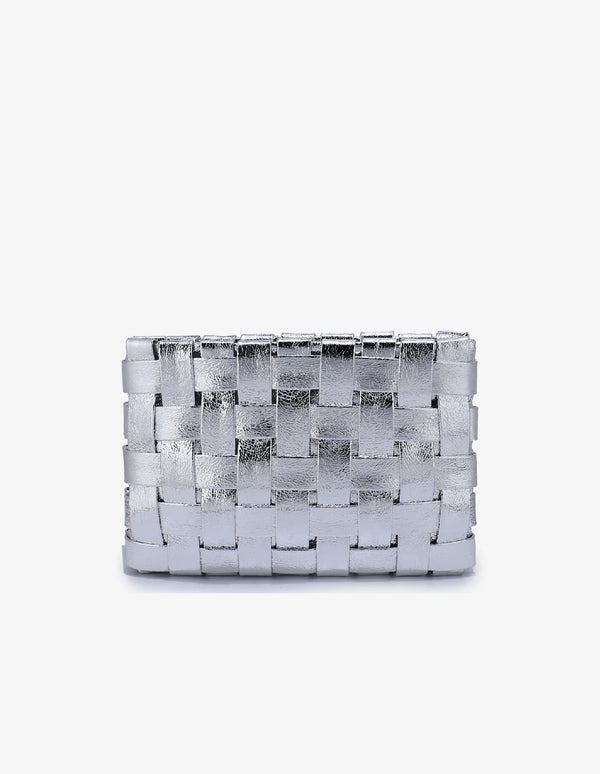 REMI/REID LINDY CLUTCH WOVEN LARGE HI SHINE METALLIC SILVER
