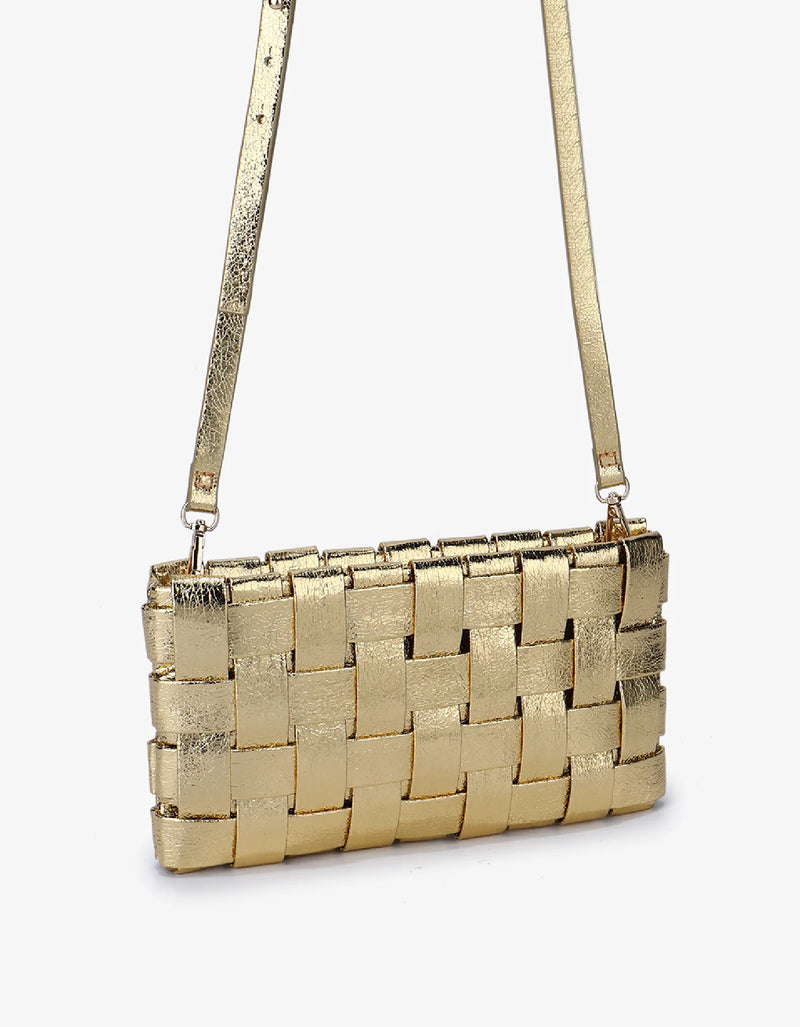 REMI/REID LINDY WOVEN CLUTCH SMALL HI SHINE METALLIC PLATINUM
