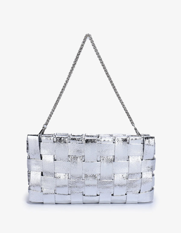 REMI/REID LINDY WOVEN CLUTCH SMALL HI SHINE METALLIC SILVER