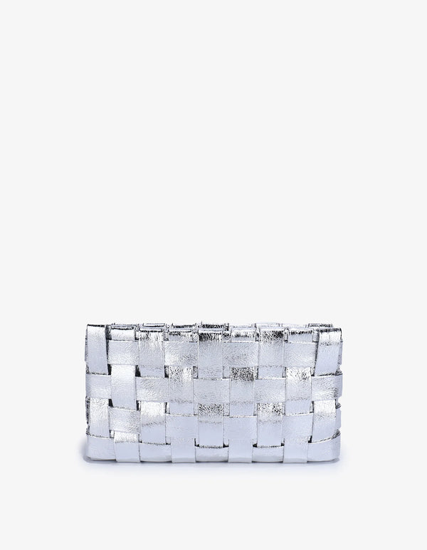 REMI/REID LINDY WOVEN CLUTCH SMALL HI SHINE METALLIC SILVER
