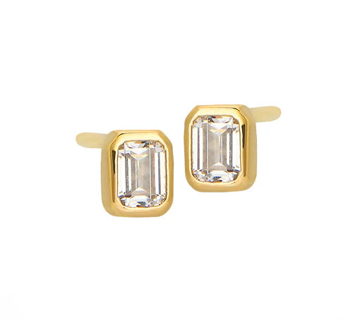 Jurate LA Lola Simulated Diamond Emerald Cut Bezel Stud Earrings