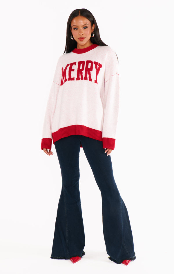 Show Me Your Mumu Classic Crewneck Sweater Merry Graphic Knit