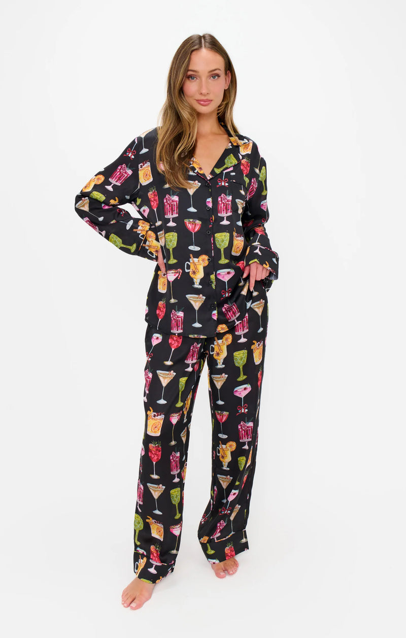 Show Me Your Mumu Classic PJ Set Holiday Cocktails Silky