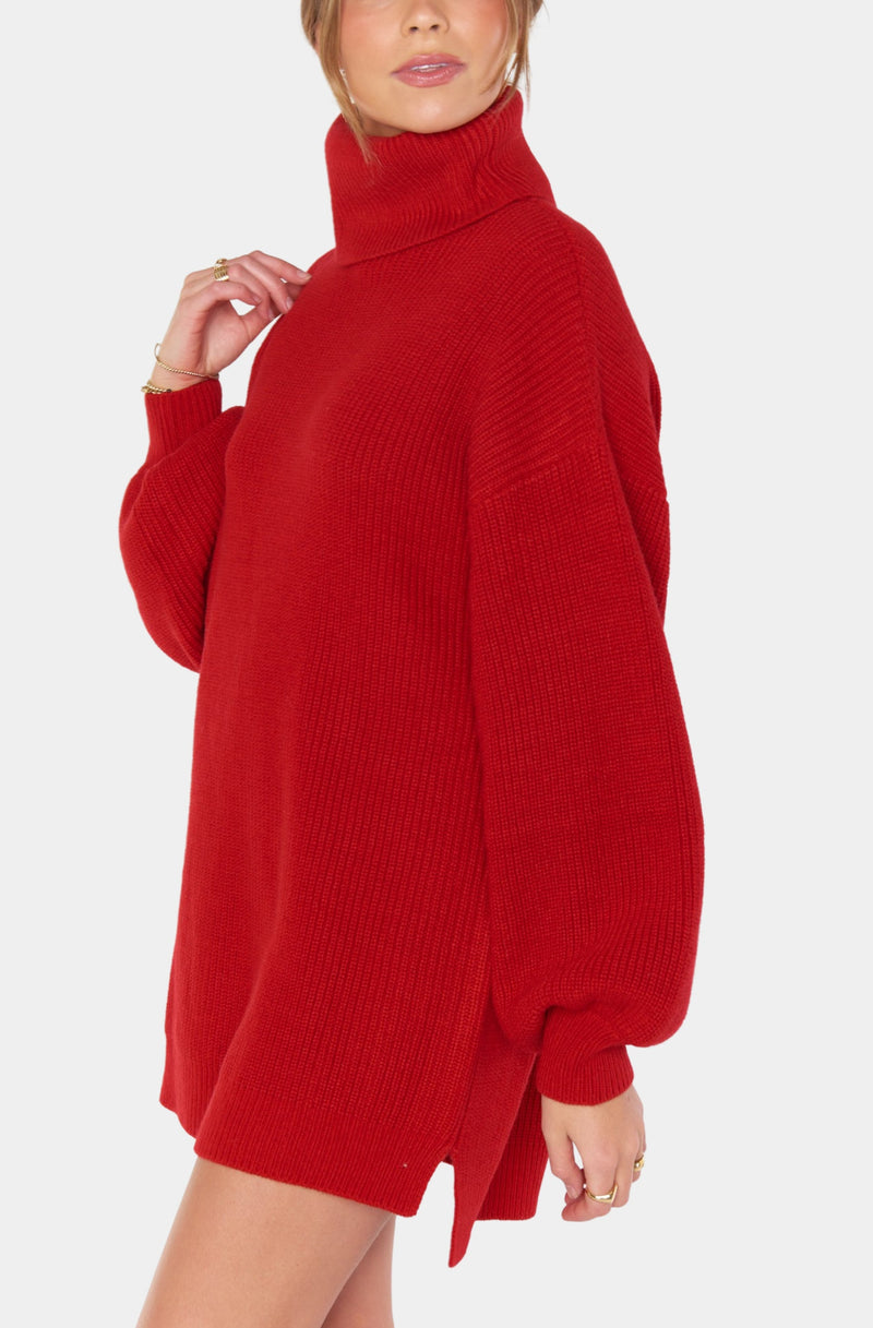 Show Me Your Mumu Chester Sweater Dress in Holly Red