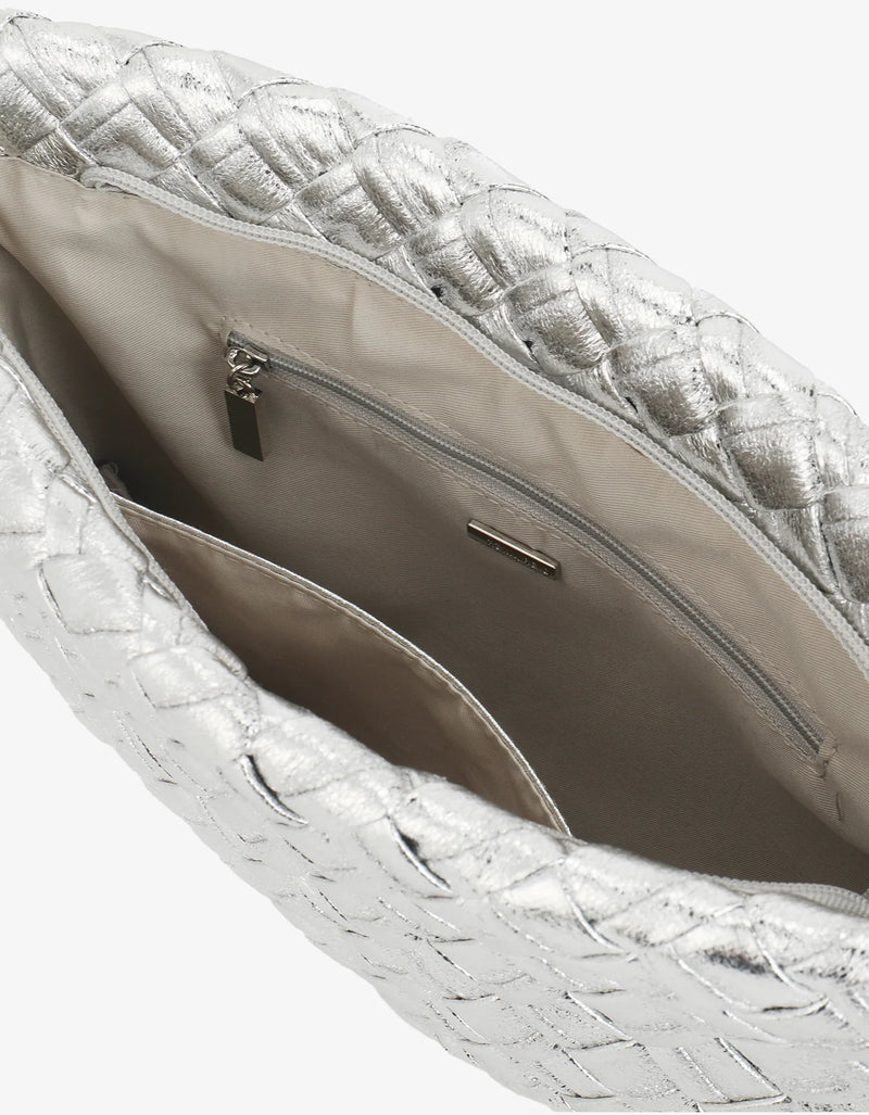 REMI/REID NIEVES CLUTCH WOVEN LARGE HI SHINE METALLIC SILVER