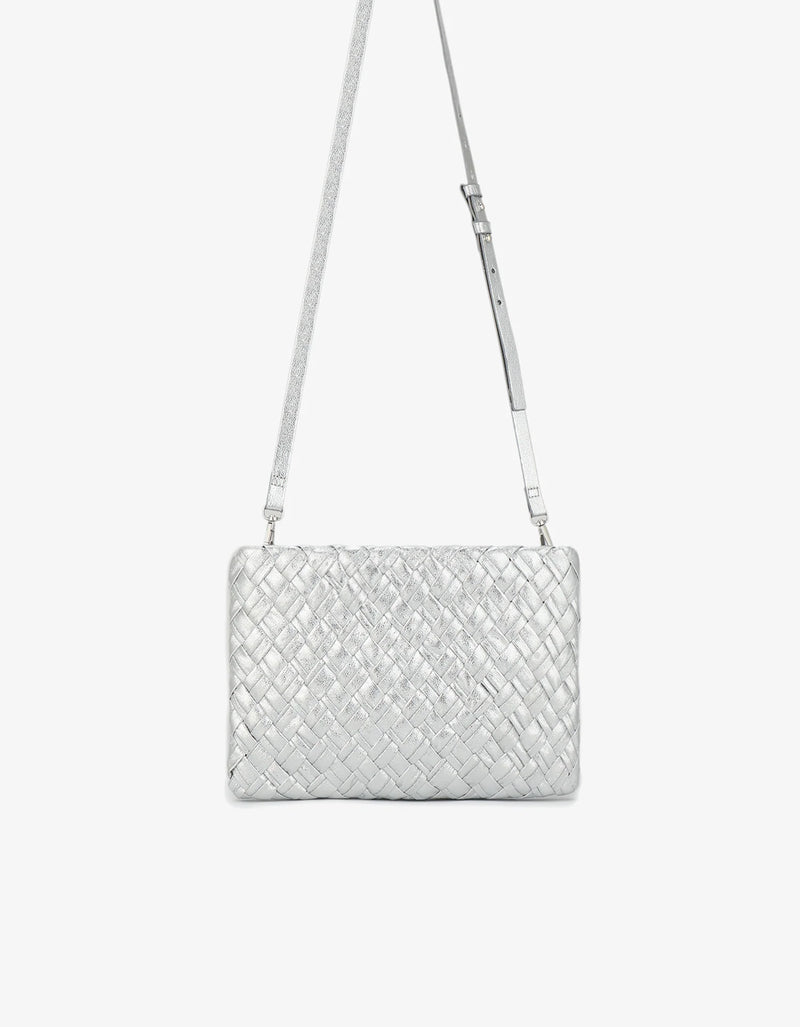 REMI/REID NIEVES CLUTCH WOVEN LARGE HI SHINE METALLIC SILVER