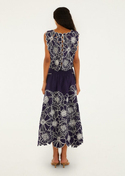 FARM RIO blue flowers richelieu organic cotton maxi skirt – Bishop Boutique