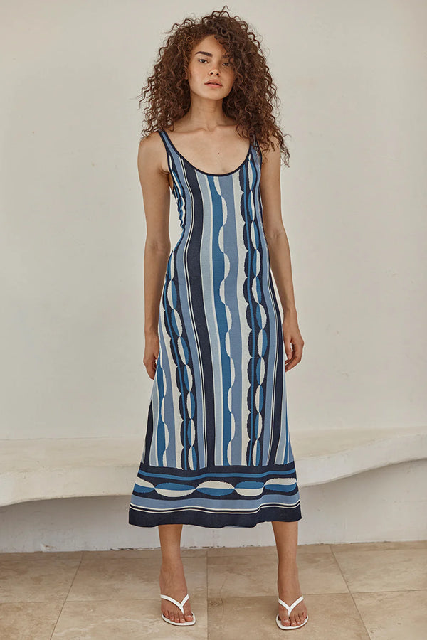 blue racer back dress Juliet Dunn Racer Back Dress With Ginkgo Print In Aqua Blue main image 0