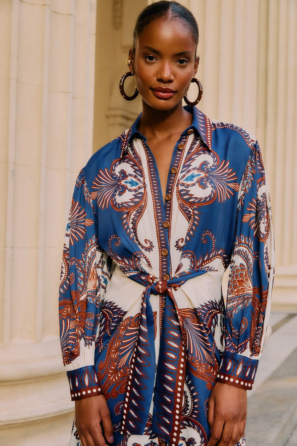 Farm Rio blue arabesque scarf lenzing™ ecovero™ viscose midi dress