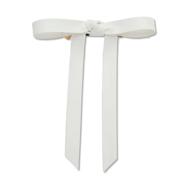 Lele Sadoughi IVORY BARDOT FAUX LEATHER BOW BARRETTE
