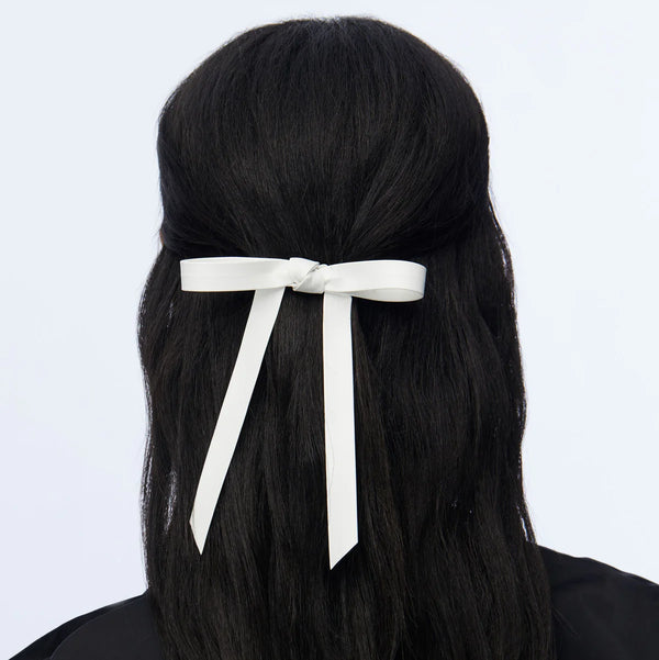 Lele Sadoughi IVORY BARDOT FAUX LEATHER BOW BARRETTE