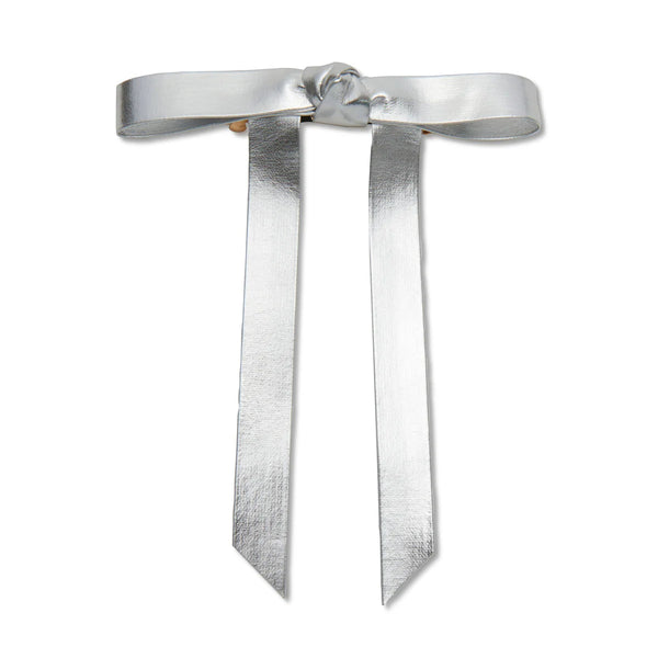 Lele Sadoughi SILVER BARDOT FAUX LEATHER BOW BARRETTE