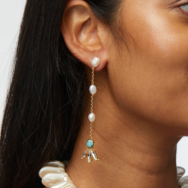 Lele Sadoughi TURQUOISE SEA LINEAR TRIFOLD EARRINGS