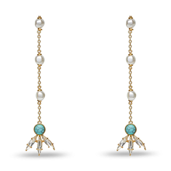 Lele Sadoughi TURQUOISE SEA LINEAR TRIFOLD EARRINGS