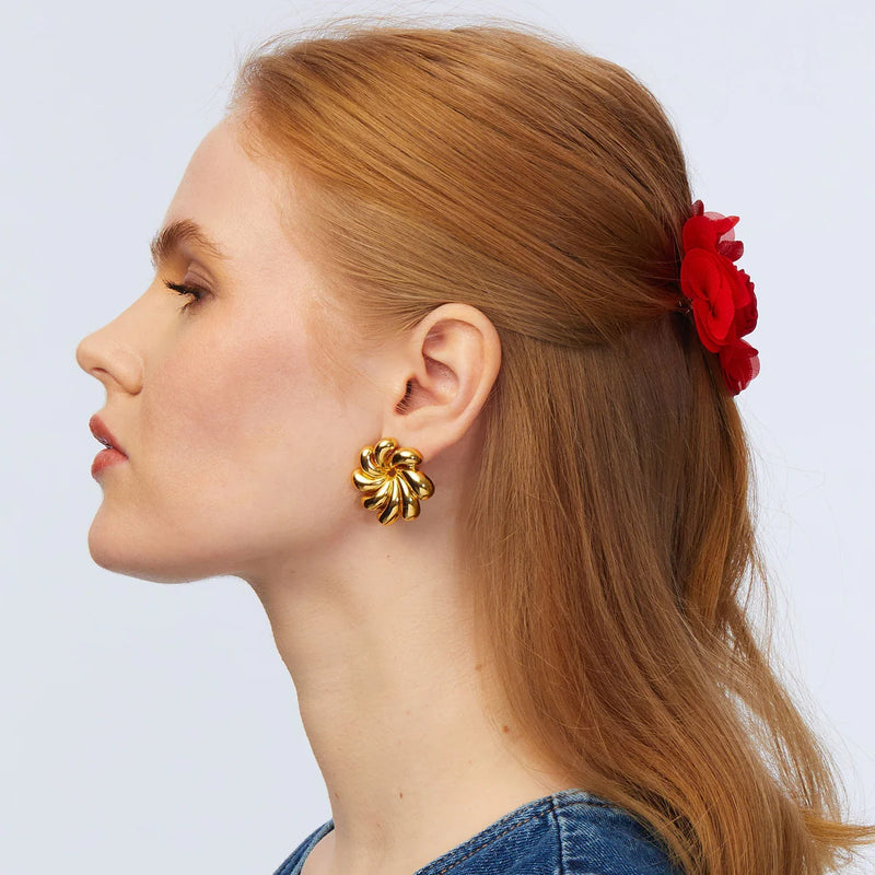 Lele Sadoughi GOLD PINWHEEL FLOWER BUTTON EARRINGS