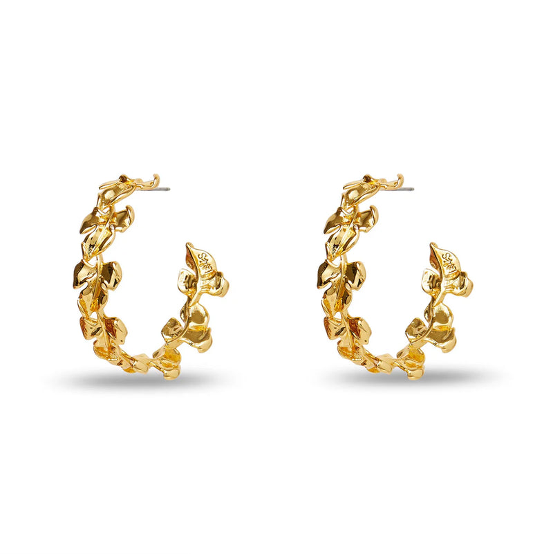 Lele Sadoughi GOLD WOODLAND LEAF HOOP EARRINGS