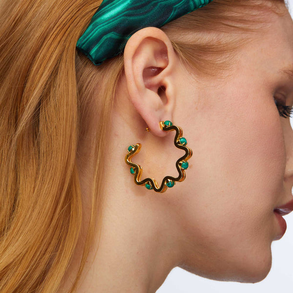 Lele Sadoughi MALACHITE CATERPILLAR HOOP EARRING