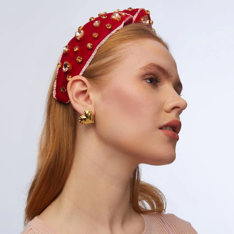 Lele Sadoughi GOLD HEART RUFFLE BUTTON EARRINGS